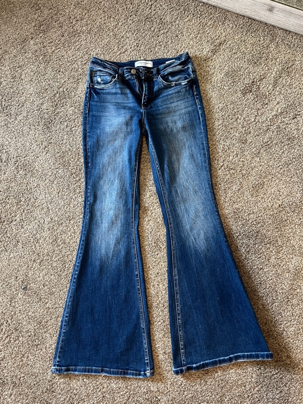 Buckle Womens Blue Flare Jeans - Distressed Mid-Rise